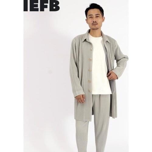 IEFB High Quality Japanese Style Pleated Coat For Men 2021 Autumn New High Street Fashion Lapel Medium Length Windbreaker 9Y5480