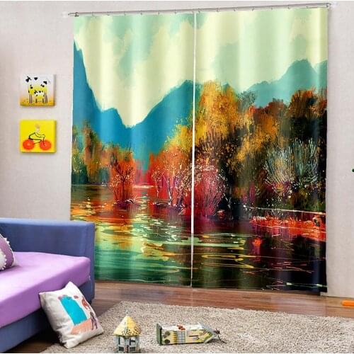 Natural Scenery 3D Printing Realistic Printing Curtain Adult Children Bedroom Shade Fabric Custom Decorative Curtain with Hook