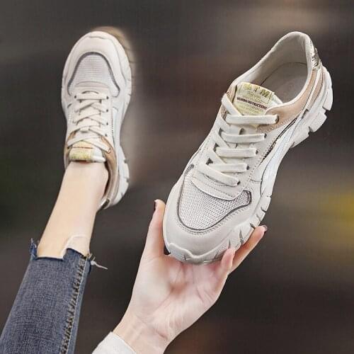 2021 Spring Summer Handmade genuine leather Mesh Womens sports shoes Cross Tied All Match women casual sneakers