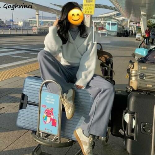 Women Sets 3 Piece Turtleneck Solid T-Shirts Full Length Pants Elastic Waist Cardigan Loose Korean Style Simple Design Warm New