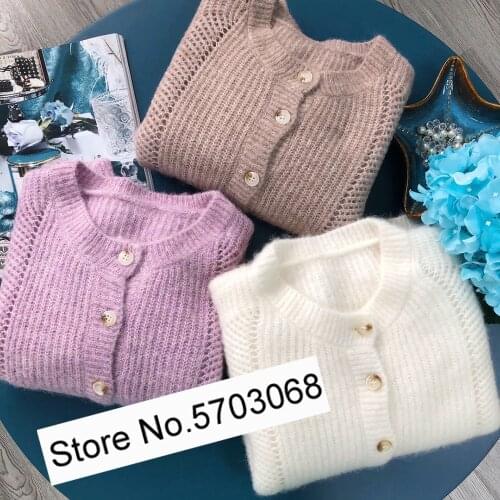 Elfstyle Women Wool Blend Round Neck Knit Long Sleeve Jumper Cardigan