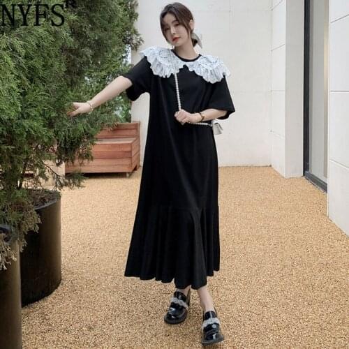 NYFS 2021 Korean New Summer Dress Loose Hollow doll collar Woman Dress Vestido de mujer Robe Elbise Fashion Short Sleeve Dresses