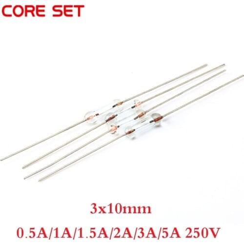 120Pcs/lot 3*10mm 0.5A/1A/1.5A/2A/3A/5A 250V Axial fast glass fuse with lead wire 3X10