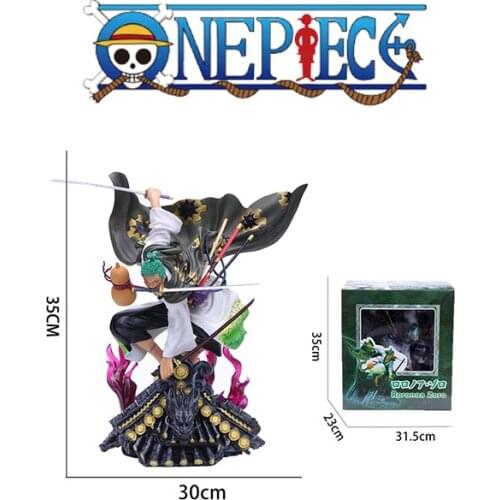 New 35cm One Piece Cartoon Character Roronoa Zoro Roof Action Scene Modeling Real Restoration Pvc Model Boy Toy Birthday Gift
