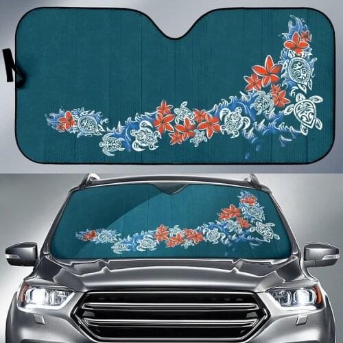 2021 Hibiscus Plumeria Mix Polynesian Turtle Printed Protect Car Interior Sunshade Fashion Car Accessories Windshield Sun Shades