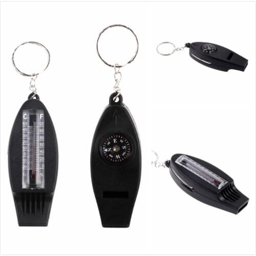 1Pcs 4 In 1 Mini Multifunction Outdoor Tool Survival Whistle Compass Magnifying Thermometer + Keychain Travel Emergency Tools