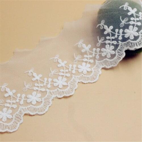 5Yds/lot 8cm wide white cotton mesh embroidery lace handmade sewing cuffs trim lace AC481