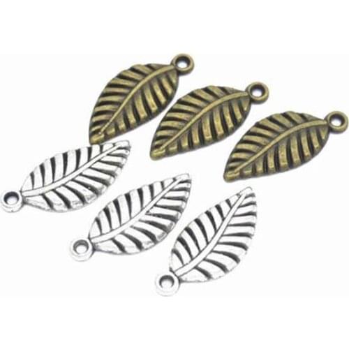 50pcs 24*11mm Vintage Tibetan Silver/Bronze Alloy Leaf Charms Pendant Fit For DIY Bracelet Necklace