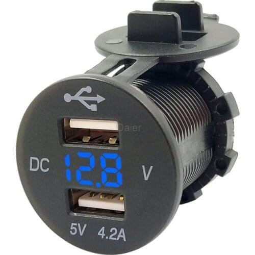 DC 12-24V 4.2A Dual USB Charger Socket Power Outlet Car Cigarette Lighter LED Digital Voltmeter Monitor for Car Marine Boat Moto