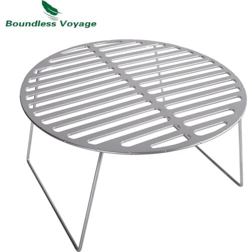 Boundless Voyage Folding Campfire Grill Titanium Round BBQ Grill Net with Legs Carrying Bag Outdoor Charcoal Gridiron Ti15161B