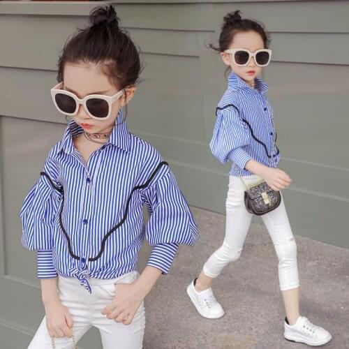 Girls Blouse Shirt Autumn Long Sleeve Striped Kids Girl Fashion Shirt 4-12years Old Children Tops Kids Outwear Clothing