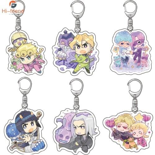 20Pcs/Lot Anime JoJo Bizarre Adventure Keychain Kujo Jotaro Bruno Bucciarati Higashikata Josuke Acrylic Key Chains Jewelry