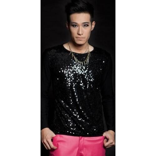 Black silver Singer stage rock tshirt Sequins splice t-shirt men clothing mens t shirts fashion 2020 mens jacket Customizable