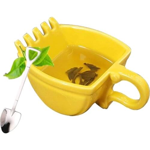 Excavator Coffee Tea Cups Single Handle Plastic Bucket Cups Yellow Cake Cup Gifts Household Kitchenware
