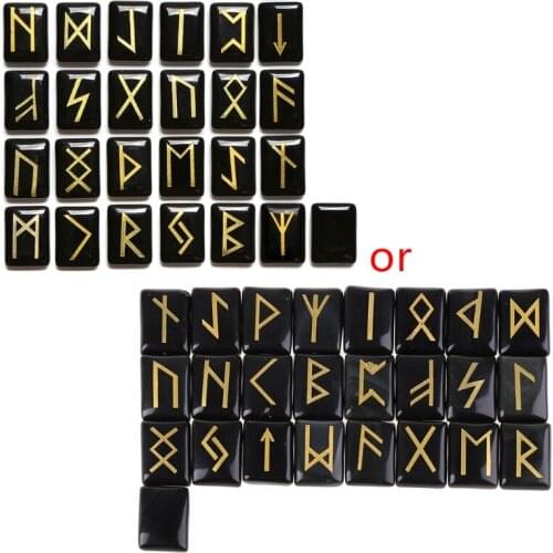 Tumbled Engraved Lettering Rune Stone Solid Color Set for Divination Fortune-telling Wicca Crystals Healing Chakra Reiki