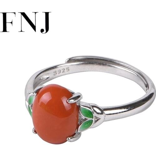 FNJ Red Agate Ring 925 Silver New Original S925 Sterling Silver Rings for Women Jewelry Adjustable size