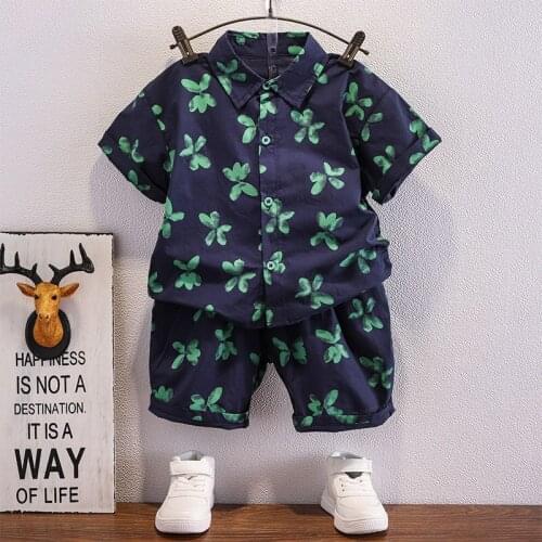 Summer Hawaiian Style 2pcs or 3pcs Kids Baby Boys Clothes Outfits Holiday Coconut Tree Print Short Sleeve Shirts+Shorts Boy Sets