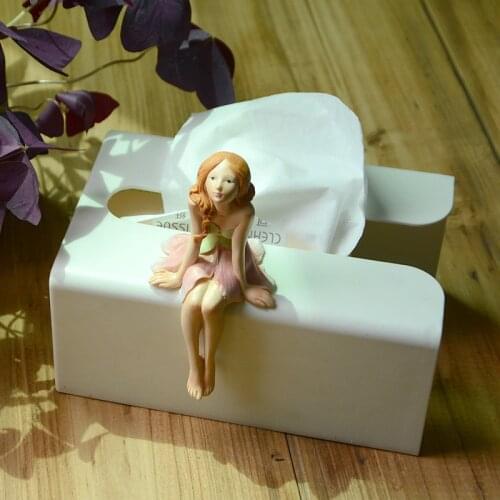 Creative Plastic Tissue Box Fairy Girl Figurine Table Napkin Holder Tissue Holder Home Decoration Accessories Office Storage