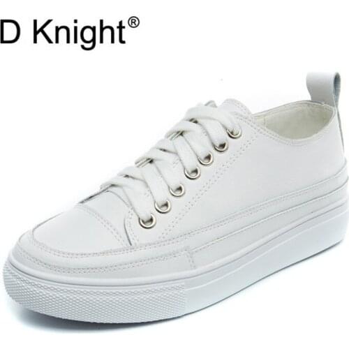 New Casual Flat Platform White Vulcanize Shoes Women Soft Leather Lace Up Sneakers Round Toe Ladies Flat Shoes Spring Size 34-42