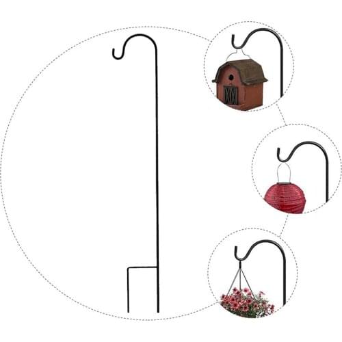 Shepherd Hooks Plant Hook Garden Stake Outdoor Plant Stand Hanger Shepherd Handicraft Hook Garden Insert Iron Rod (Black)
