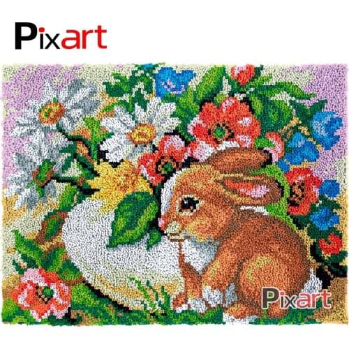 Latch Hook Rug Rabbit Flowers Crocheting Tapestry Kits DIY Carpet Rug Chunky Yarn Needlework Knitted Floor Mat Hobby & Crafts