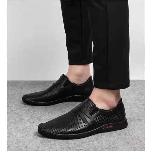 Spring Autumn Mens Leather Covered Hollow Out Casual Leather Shoes Comfortable Breathable Soft Bottom Anti-skid Driving Shoes