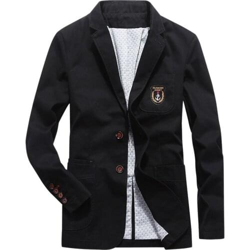 Men Blazers Spring Autumn Fashion Casual Suit Jackets Business Work Daily Life 100% Cotton Solid Color Single Breasted 2 Buttons