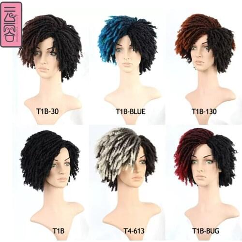 YunRong 10Inches Dreadlock Hair Wig Synthetic Hair Ombre Crochet Braid-Hair With Bang Cosplay Wig For Black Woman