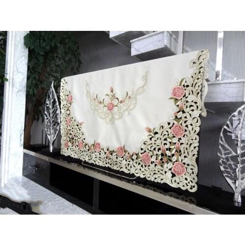 Peach roses series Rural cloth art Chinese embroidery Rectangle tablecloth dust cover Cover towel