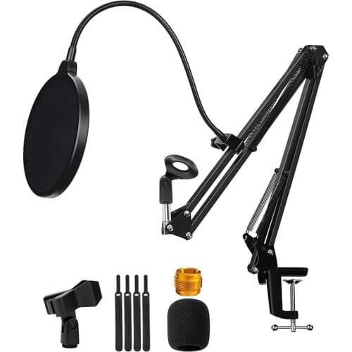 Microphone Stand with Blowout Preventer,Condenser Adjustable Mic Stand,Microphone with Arm Stand,Mic Clip,for Radio,Etc