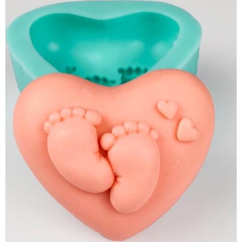 PRZY Heart Form Baby Foot Silicone Mold Handmade Cake Tools DIY Cupcake Jelly Candle Craft Embossed Heart Mould