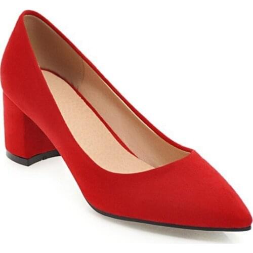 18 years early spring thick with shallow mouth pointed suede high-heeled 40-43 red bride shoes of 18119