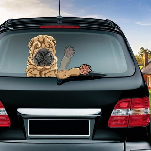 A Shar Pei Dog Removable Car Styling Waving Wiper Sticker and Decals PVC Rear Window Windshield Stickers Auto Decors Accessories