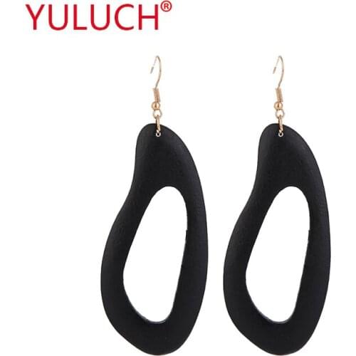 YULUCH Geometric non-standard wooden vintage jewelry hollow out earrings for fashion women earrings national gifts