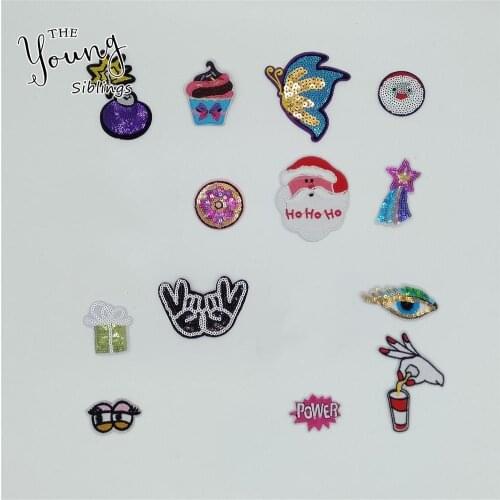 Fashion style Iron on patches DIY Embroidery Applique Sewing Hot melt adhesive Sequins Badges Clothing Accessories C6551-C6570