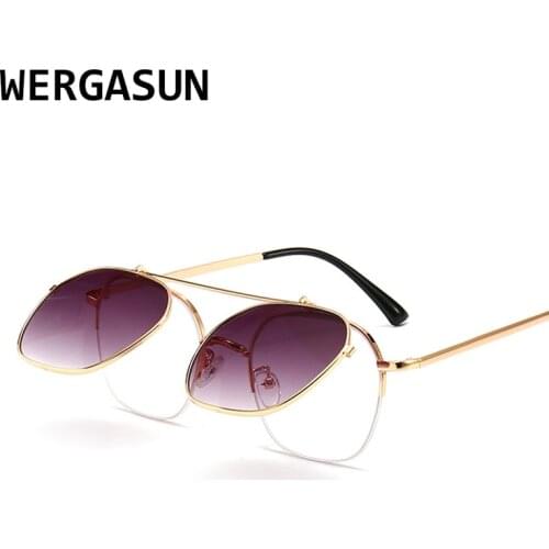 WERGASUN Vintage Steampunk Flip Sunglasses Metal Frame Sun Glasses for Men Women Brand Designer square Glasses Oculos