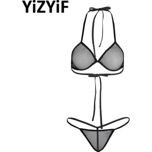 Women Lingerie Fishnet See-through Bikini Bra Top with Matching G-string Set Sexy Bikini Set Swimsuit Women Underwear Nightwear