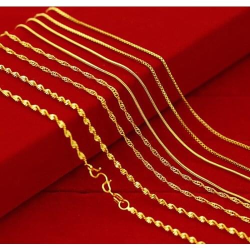 Korean Fashion Gold Necklace 18K Gold Womens Wedding Jewelry Elegant Snake Chain no Pendant Water Wave Chain New Year Gifts