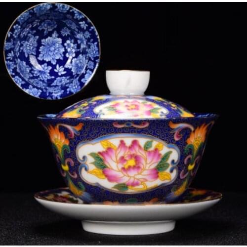 150ml Jingdezhen Gaiwan Ceramic Porcelain Flower Bird Pattern Art Tea Bowl with Saucer Lid Kit Master Tea Tureen Drinkware Gift
