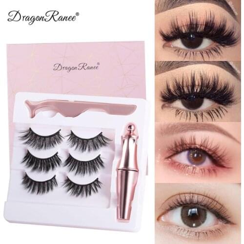 3 Pairs Of 3D Magnetic False Eyelashes 1 Magnetic Eyeliner 1 Eyelash Tweezer Magnet False Eyelashes Set Lasting Eye Makeup TSLM1