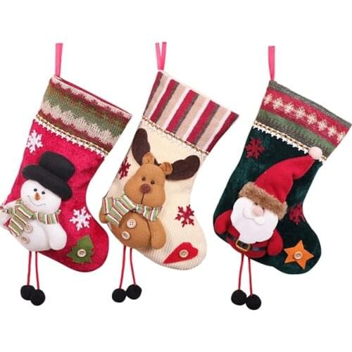 3 Pcs Christmas Stockings Santa Claus Reindeer and Snowman for Xmas Holiday Party Decor