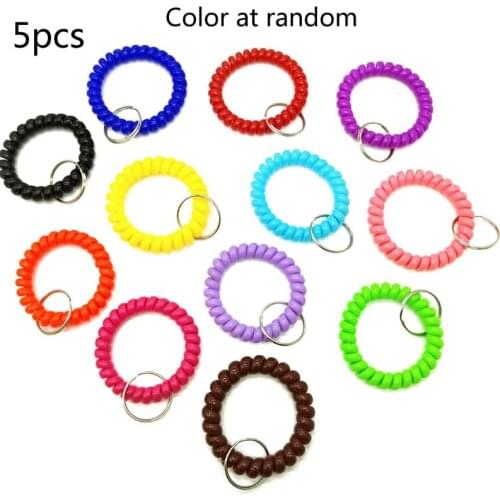 5Pcs Mixed Wrist Coil Keychains Stretch Wristband Key Ring For Gym Pool ID Badge