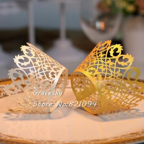 50pcs White GOLD Laser Cut Lace design European wedding Cupcake Wrappers Baking Cake holders Party Cupcake accessory.24colors