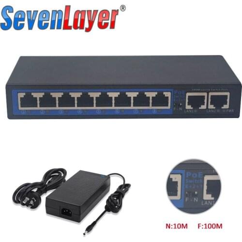 8 Ports RJ45 Ethernet PoE Switch 2 Uplink Fast Ethernet switch Converter POE Ethernet Media Converter 10*RJ45 10/100M