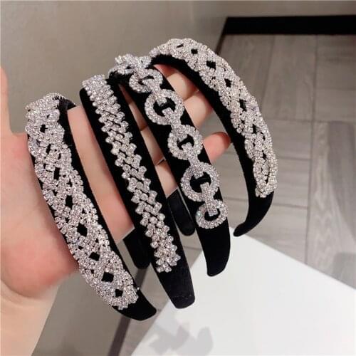 Baroque Rhinestone Crystal Chain Black Hairbands Hair Accessories Hairband for Girls Sparkling Headbands For Women