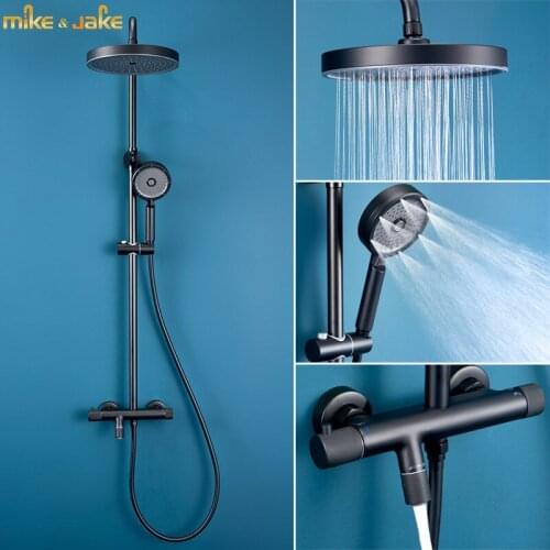 Big 10 inch rainfall shower mixer thermostatic big black shower tap black bathtub shower tap hot and cold shower constant mixer