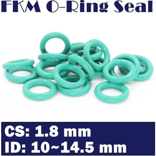 CS1.8mm FKM Rubber Ring ID 10/10.6/11.2/11.8/12.5/13.2/14/14.5*1.8 mm 100PCS O-Ring Fluorine Gasket Oil seal Green ORing