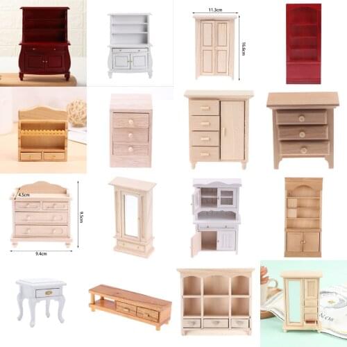 Wooden Bedroom Dollhouse Hanging TV Cabinet Cupboard Closet Model Kitchen Dining Cabinet Display Shelf Furniture Toys 1Pc
