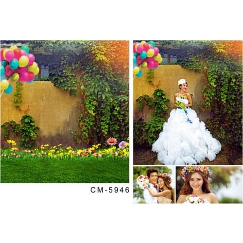 Photographic Camera Backdrop for Studio 5x7 Flower Field Green Trees Balloons Professional Backgroud For Wedding Photo Shoots