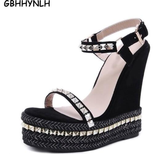 GBHHYNLH rivet Sandals Wedges shoes Platform sandals High Heels wedding Shoes peep toe Platform shoes Wedges sandals LJA431